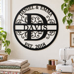 Personalized Initial Name Monogram metal wall sign displayed on the wall