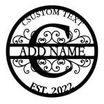 Personalized Initial Name Monogram metal wall sign displayed on the wall