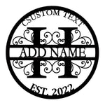 Personalized Initial Name Monogram metal wall sign displayed on the wall