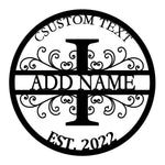 Personalized Initial Name Monogram metal wall sign displayed on the wall