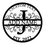 Personalized Initial Name Monogram metal wall sign displayed on the wall