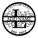 Personalized Initial Name Monogram metal wall sign displayed on the wall