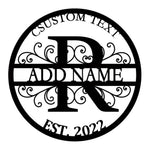 Personalized Initial Name Monogram metal wall sign displayed on the wall