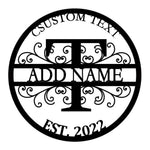 Personalized Initial Name Monogram metal wall sign displayed on the wall
