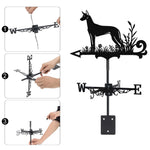 Pharaoh hound metal weather vane with directional arrows and mounting rod, outdoor roof and garden decoration