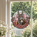 Pink vintage truck donkey stained glass suncatcher window hanging, suitable for home and garden decoration
