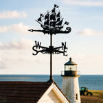 Pirate ship metal weather vane with directional arrows and mounting rod, outdoor roof and garden decoration