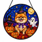 Pomeranian Halloween stained glass suncatcher window hanging, suitable for home and garden decoration