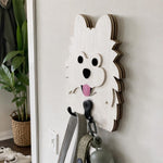 Pomeranian wooden dog wall hook key and leash holder for home entryway organizer