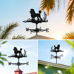Poodle metal weather vane with directional arrows and mounting rod, outdoor roof and garden decoration