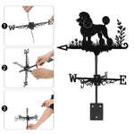 Poodle metal weather vane with directional arrows and mounting rod, outdoor roof and garden decoration