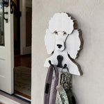 Poodle wooden dog wall hook key and leash holder for home entryway organizer