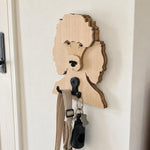 Poodle wooden dog wall hook key and leash holder for home entryway organizer