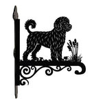 Portuguese water dog metal hanging basket bracket mounted on outdoor wall for plant decoration