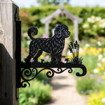 Portuguese water dog metal hanging basket bracket mounted on outdoor wall for plant decoration