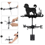 Portuguese water dog metal weather vane with directional arrows and mounting rod, outdoor roof and garden decoration