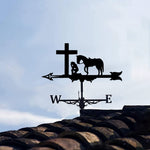 Praying cowboy metal weather vane with directional arrows and mounting rod, outdoor roof and garden decoration