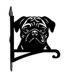 Pug metal hanging basket bracket mounted on outdoor wall for plant decoration