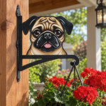 Pug metal hanging basket bracket mounted on outdoor wall for plant decoration