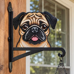Pug metal hanging basket bracket mounted on outdoor wall for plant decoration