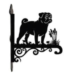 Pug metal hanging basket bracket mounted on outdoor wall for plant decoration