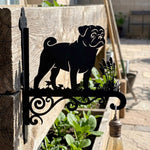 Pug metal hanging basket bracket mounted on outdoor wall for plant decoration