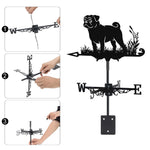 Pug metal weather vane with directional arrows and mounting rod, outdoor roof and garden decoration