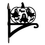 Pumpkin ghosts metal hanging basket bracket mounted on outdoor wall for plant decoration