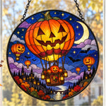 Pumpkin Hot Air Balloon Halloween stained glass suncatcher window hanging, suitable for home and garden decoration