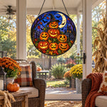 Pumpkin Lighthouse Halloween stained glass suncatcher window hanging, suitable for home and garden decoration