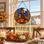 Pumpkin Scarecrow Halloween stained glass suncatcher window hanging, suitable for home and garden decoration