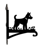 Puppy with flowers metal hanging basket bracket mounted on outdoor wall for plant decoration