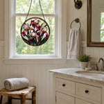 Purple iris garden floral stained glass suncatcher window hanging, suitable for home and garden decoration