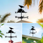 Raven on skull metal weather vane with directional arrows and mounting rod, outdoor roof and garden decoration