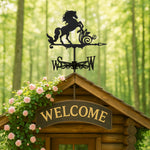 Rearing horse metal weather vane with directional arrows and mounting rod, outdoor roof and garden decoration