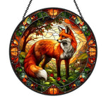 Red fox forest stained glass suncatcher window hanging, suitable for home and garden decoration