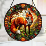 Red fox forest stained glass suncatcher window hanging, suitable for home and garden decoration