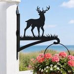 Reindeer metal hanging basket bracket mounted on outdoor wall for plant decoration