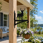 Reindeer metal hanging basket bracket mounted on outdoor wall for plant decoration