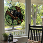 Resting woodland bear stained glass suncatcher window hanging, suitable for home and garden decoration