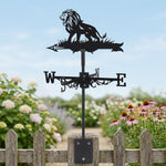 Roaring lion metal weather vane with directional arrows and mounting rod, outdoor roof and garden decoration