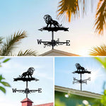 Roaring lion metal weather vane with directional arrows and mounting rod, outdoor roof and garden decoration