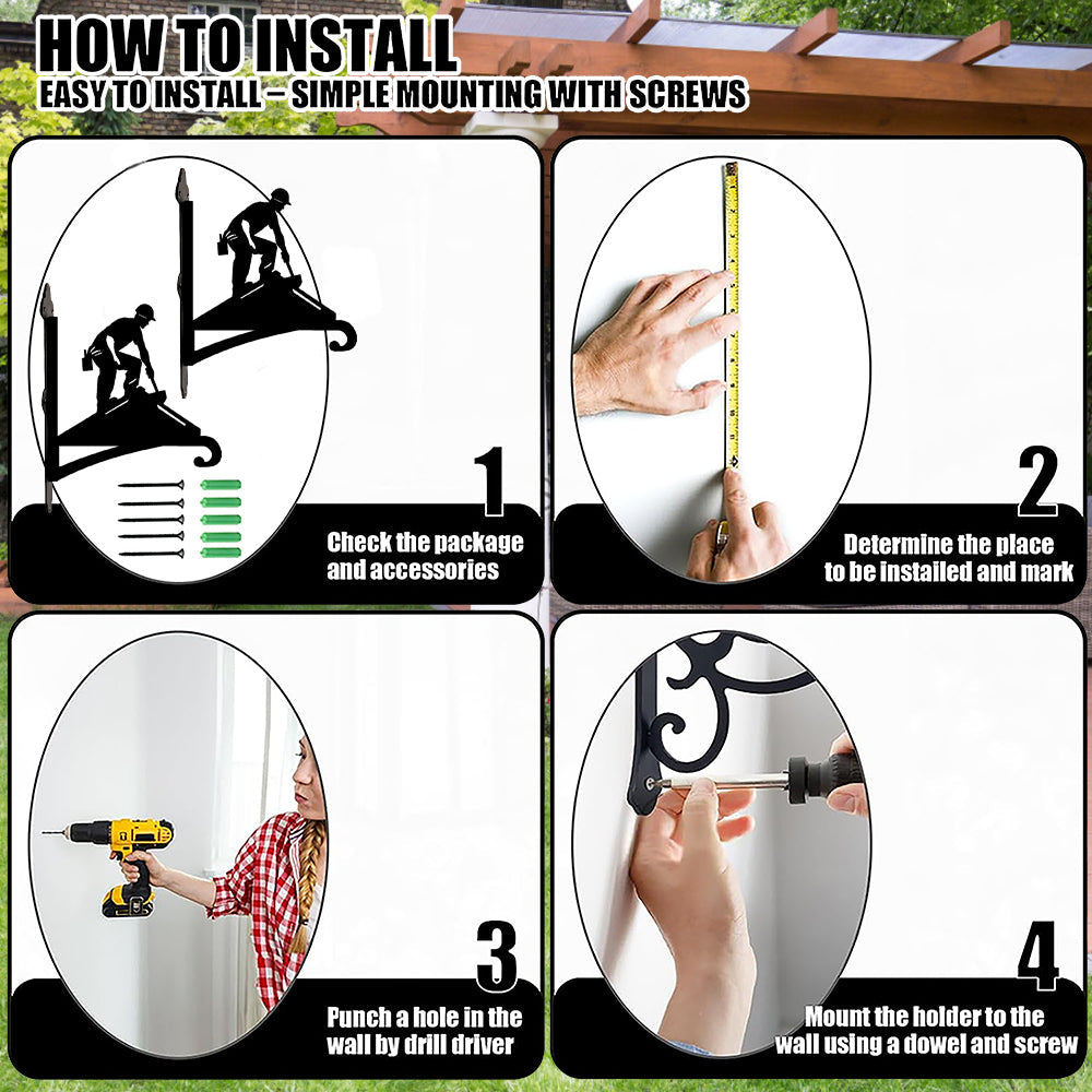Roofer construction worker metal hanging basket bracket mounted on outdoor wall for plant decoration