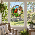 Rooster and hen stained glass suncatcher window hanging, suitable for home and garden decoration