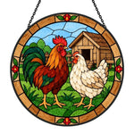 Rooster and hen stained glass suncatcher window hanging, suitable for home and garden decoration