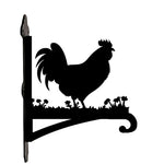 Rooster metal hanging basket bracket mounted on outdoor wall for plant decoration