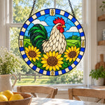 Rooster in field stained glass suncatcher window hanging, suitable for home and garden decoration