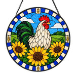 Rooster in field stained glass suncatcher window hanging, suitable for home and garden decoration