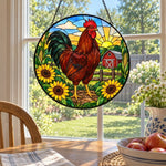 Rooster stained glass suncatcher window hanging, suitable for home and garden decoration