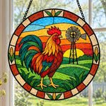 Rooster stained glass suncatcher window hanging, suitable for home and garden decoration